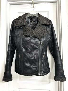 My Tribe NEW Biker Motorcycle Faux/Vegan Distressed Suede/Leather & Fur Jacket